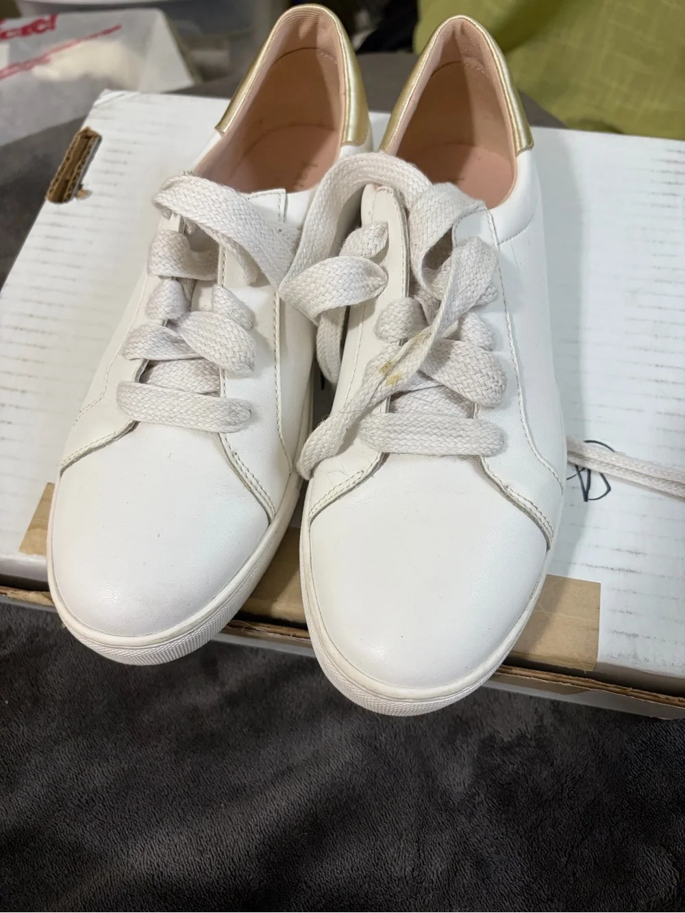 kate spade White Leather Sneakers with Gold Heel Tab